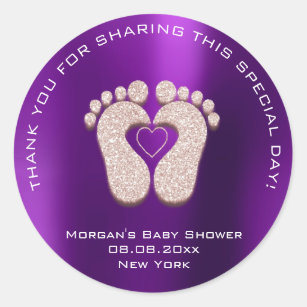 Heart Feet Baby Shower Favour Gift Thank Ivory Plu Classic Round Sticker