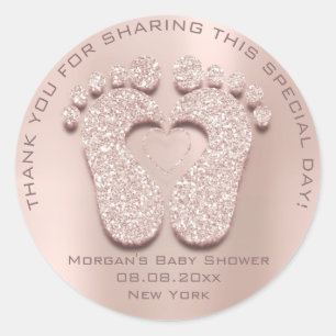 Heart Feet Baby Shower Favour Gift Thank Pink Blus Classic Round Sticker