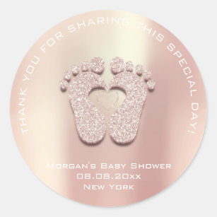 Heart Feet Baby Shower Favour Gift Thank Rose Gold Classic Round Sticker