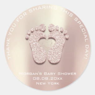 Heart Feet Baby Shower Favour Gift Thank Rose Gold Classic Round Sticker