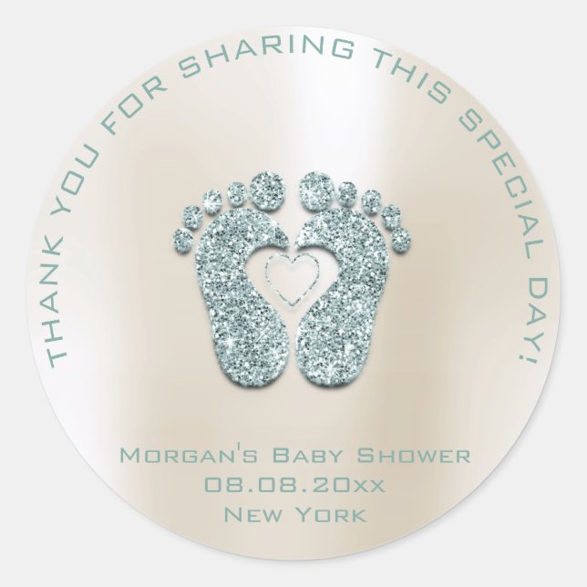 Heart Feet Baby Shower Favour Girl Thank Mint Ivor Classic Round Sticker (Front)