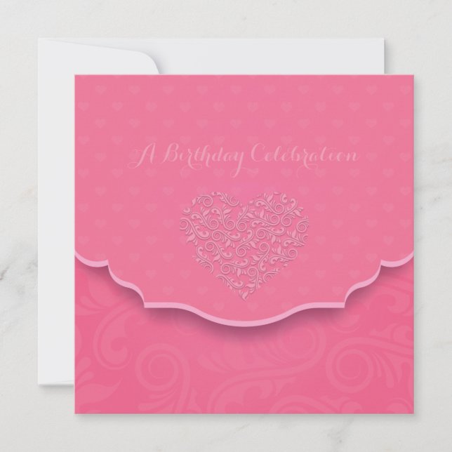 Heart Filigree Birthday Party Invitation (Front)