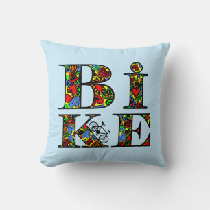 Heart Filled Bike Text Throw Pillow