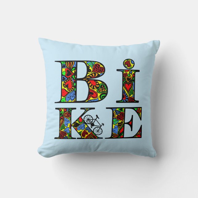 Heart Filled Bike Text Throw Pillow (Front)