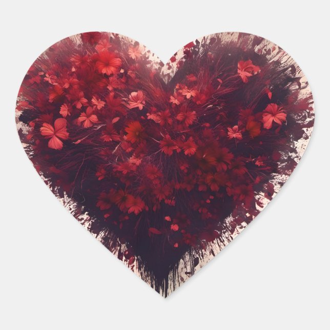 Heart Filled with Bursting Red Flowers Sticker (Front)