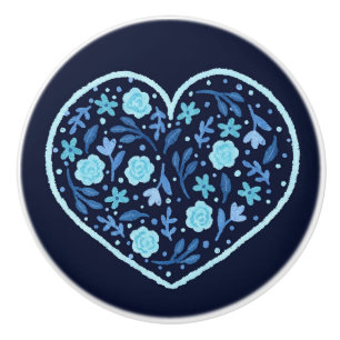 Heart Filled with Pastel Floral and Leaf Elements Ceramic Knob