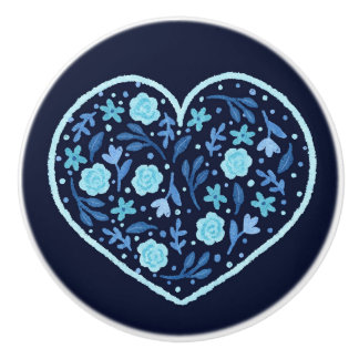 Heart Filled with Pastel Floral and Leaf Elements  Ceramic Knob