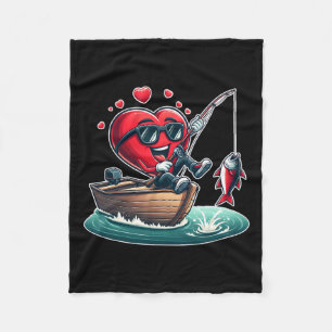Heart Fishing Valentines Day Men Womens Boys Girls Fleece Blanket