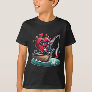 Heart Fishing Valentines Day Men Womens Boys Girls T-Shirt