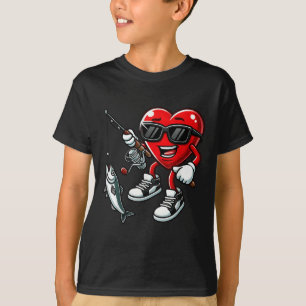 Heart Fishing Valentines Day Toddler Kids Mens Fis T-Shirt