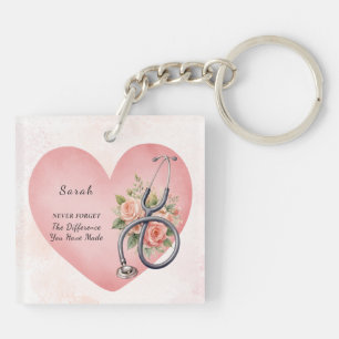 Heart Floral Stethoscope Nurse Colleague Gratitude Keychain