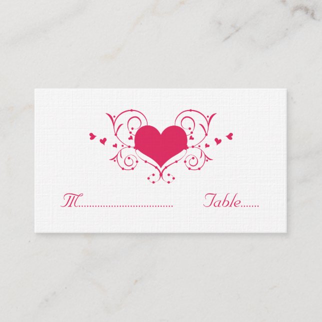 Heart Flourish Place Card, Dark Pink Place Card (Front)
