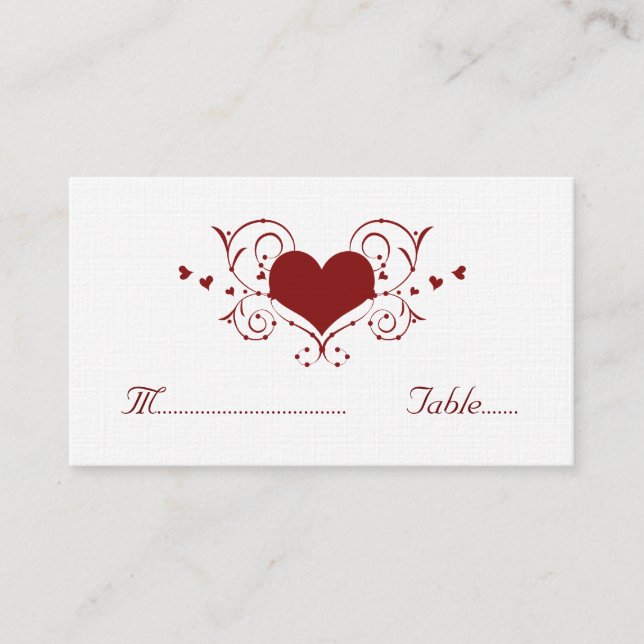 Heart Flourish Place Card, Red Card (Front)