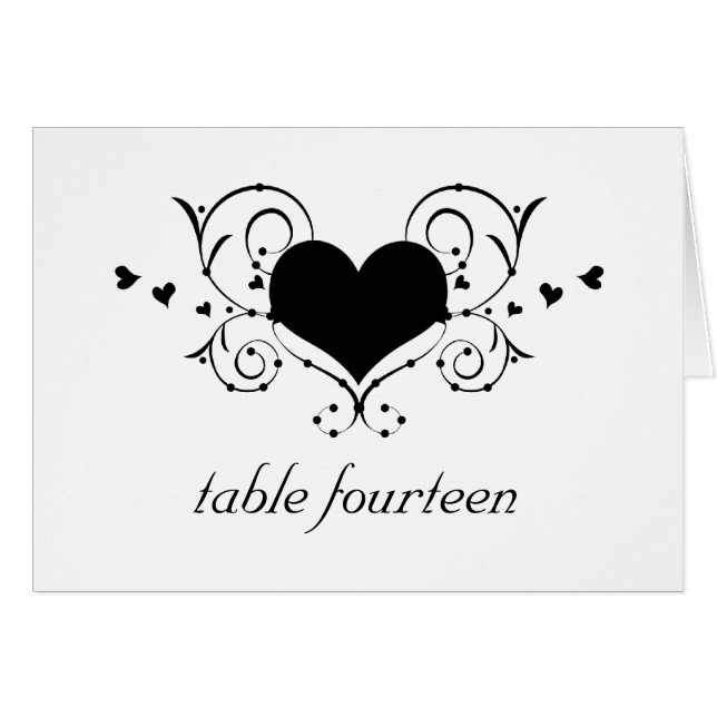 Heart Flourish Table Number Card, Black (Front Horizontal)