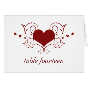 Heart Flourish Table Number Card, Red
