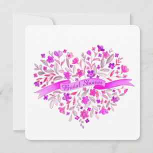 Heart flower bouquet purple bridal shower invite