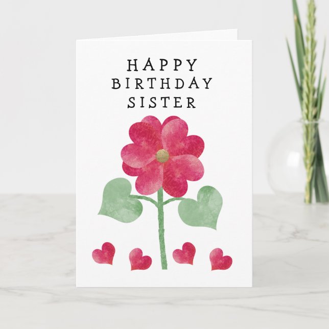 Heart Flower Happy Birthday Pink  Holiday Card (Front)