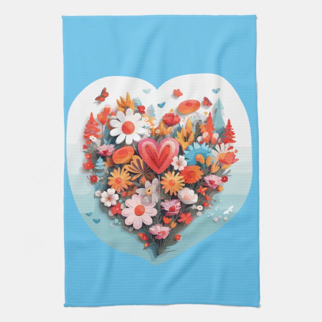 Heart flower kitchen towel (Vertical)