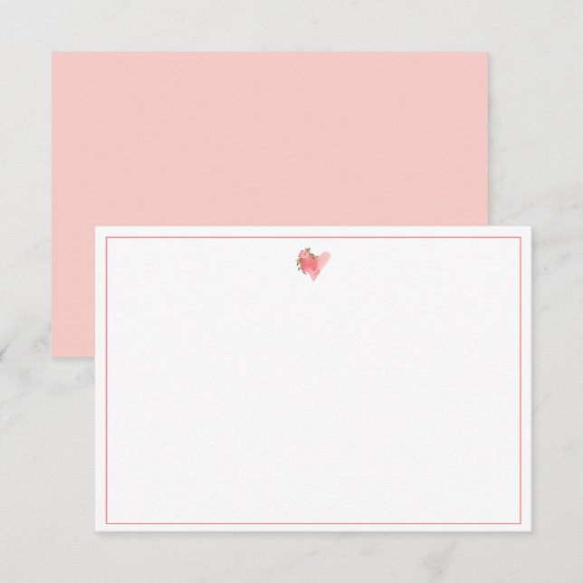 Heart Flower Monogrammed Pink Note Invitation (Front/Back)