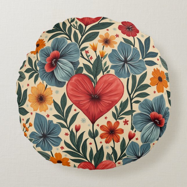 Heart&Flower Round Pillow (Front)
