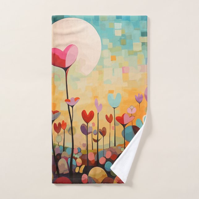 Heart flowers abstract landscape bath towel set (Hand Towel)