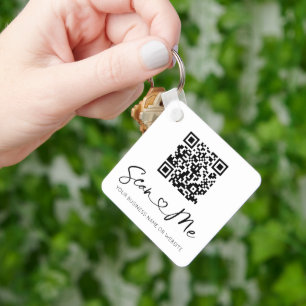 Heart Font QR Code White Keychain