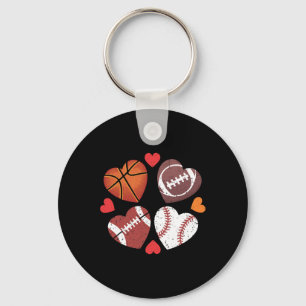 Heart Football Basketball Baseball Valentine’s Day Keychain