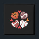 Heart Football Basketball Baseball Valentine’s Day Magnet<br><div class="desc">Heart Football Basketball Baseball Valentine’s Day Style</div>