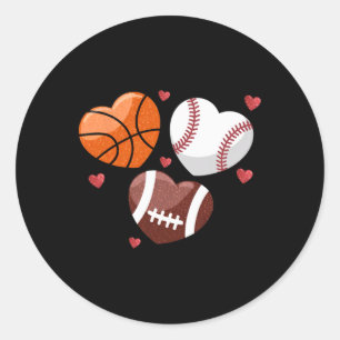 Heart Football Basketball Baseball Valentines Day Classic Round Sticker