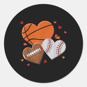 Heart Football Basketball Baseball Valentines Day Classic Round Sticker