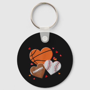 Heart Football Basketball Baseball Valentines Day Keychain