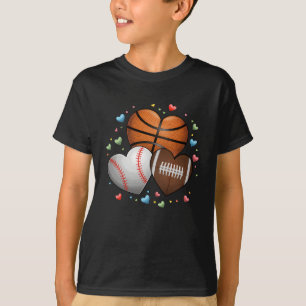 Heart Football Basketball Baseball Valentines Day T-Shirt