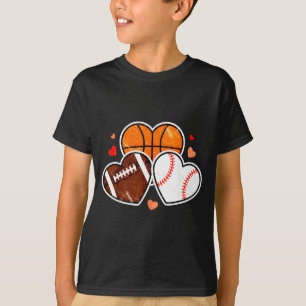 Heart Football Basketball Soccer Valentine Sports  T-Shirt