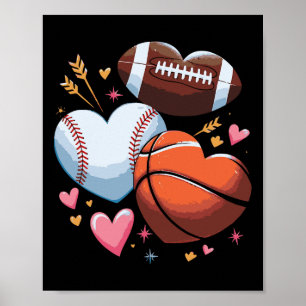 Heart Footll Sketll Sell Valentines Day Boys Mens Poster