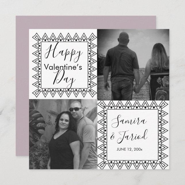 Heart Frame Black White Photo Valentine’s Day Card (Front/Back)