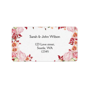 Heart Frame Coral Pink Roses Wedding Label