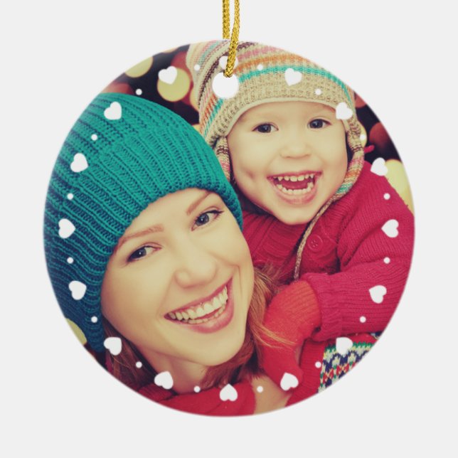Heart Frame Custom Keepsake Photo Christmas Ceramic Ornament (Front)