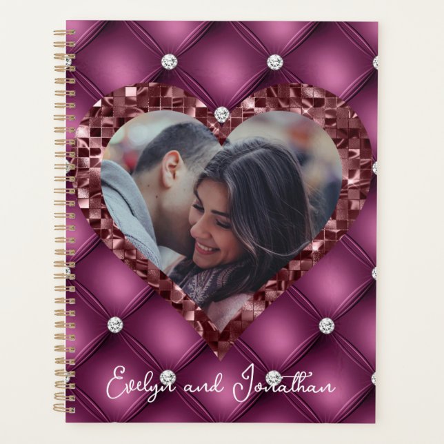 Heart Frame Custom Photo Merlot with Diamonds Planner (Front)