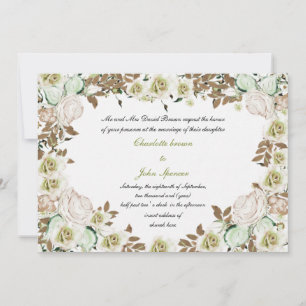 Heart Frame Greenery Roses Wedding Invitation