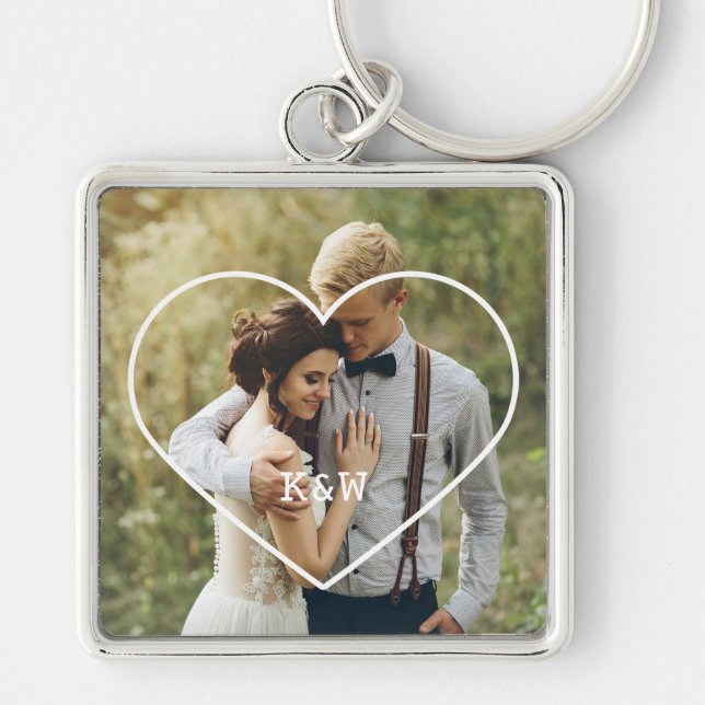 Heart Frame Monogrammed Photo Keychain (Front)