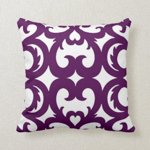 Heart Fretwork Scroll Pattern in Plum Throw Pillow