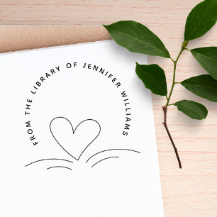 Heart From The Library Of Modern Custom Book Rubber Stamp