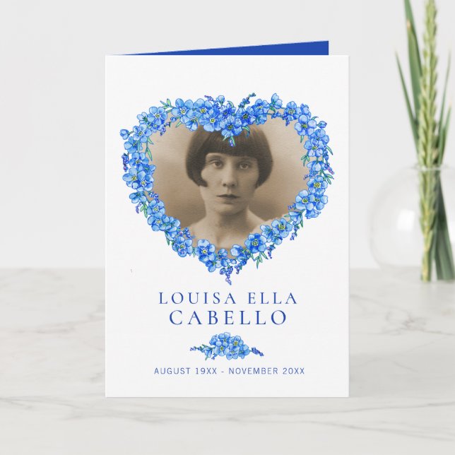 Heart funeral service program blue forget-me-nots (Front)