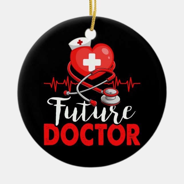 Heart Future Doctor Working Hospital Stethoscope H Ceramic Ornament (Front)