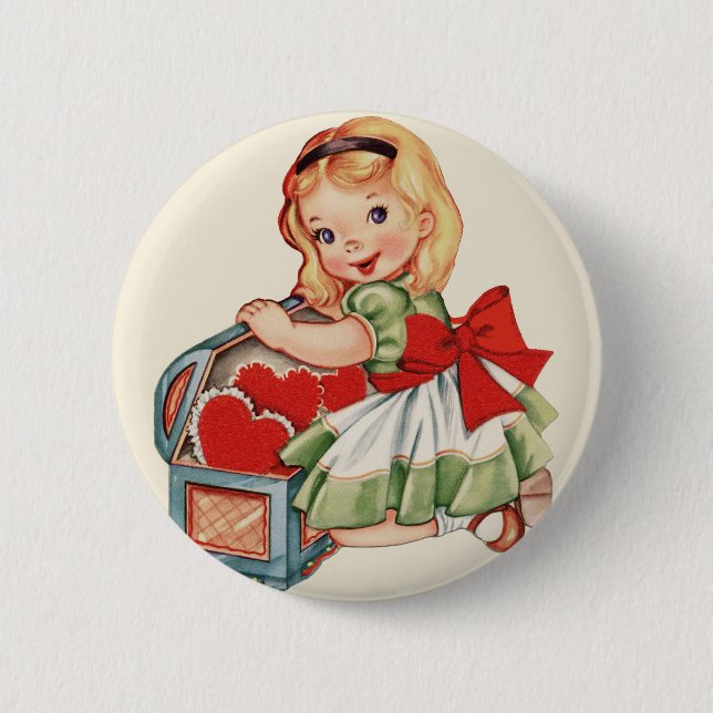 Heart Girl Child Retro Cute Children 2 Inch Round Button (Front)
