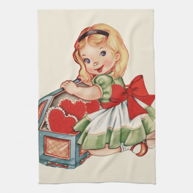 Heart Girl Child Retro Cute Children Kitchen Towel (Vertical)