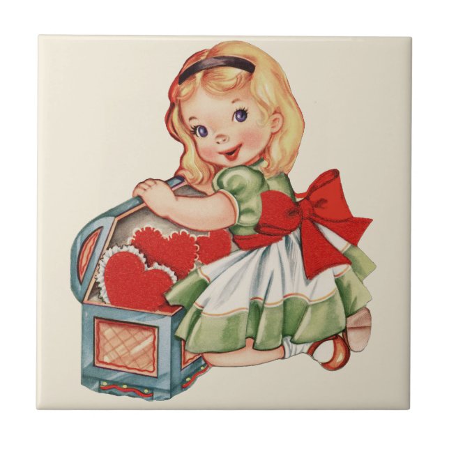 Heart Girl Child Retro Cute Children Tile (Front)