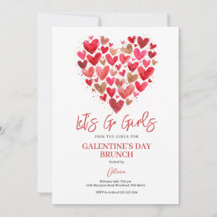 Heart Girl Galentine's Day Brunch Valentine Invitation