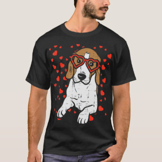 Heart Glasses Beagle Valentines Day Pet Dog Lover  T-Shirt