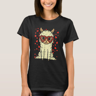 Heart Glasses Llama Cute Alpaca Valentines Day Ani T-Shirt
